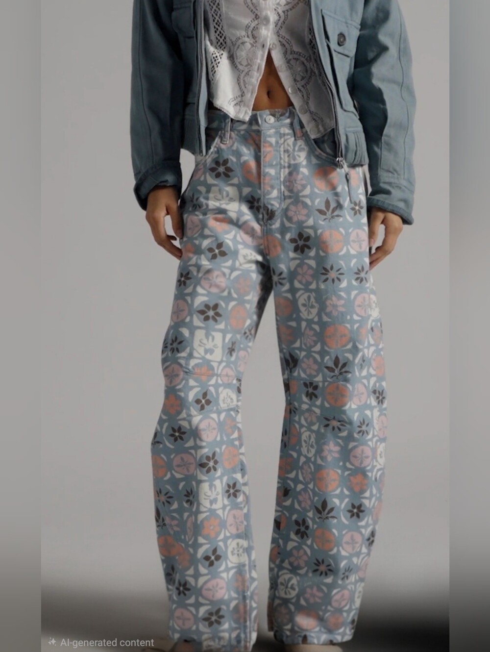 We The Free Good Luck Printed Barrel Jeans Women's 31 Jade Combo Ditsy Block NWT - Picture 5 of 7